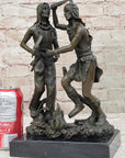 Native American Indian Dancers Rain Dance Bronze Sculpture Statue Original Art on Marble Base