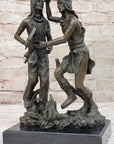 Native American Indian Dancers Rain Dance Bronze Sculpture Statue Original Art on Marble Base