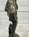Native American Warrior w/ Tomahawk Bronze Sculpture Statue on Marble Base