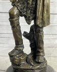 Native American Warrior w/ Tomahawk Bronze Sculpture Statue on Marble Base