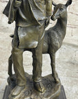 Native American Man w/ Deer Bronze Figure Statue Sculpture Signed Original Art 12" x 5"