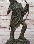 Bronze Mohican Indian Warrior Chief Art Marble Base Sculpture Native American