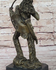 Bronze Mohican Indian Warrior Chief Art Marble Base Sculpture Native American