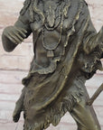 Bronze Mohican Indian Warrior Chief Art Marble Base Sculpture Native American