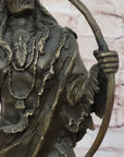 Bronze Mohican Indian Warrior Chief Art Marble Base Sculpture Native American