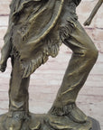 Bronze Mohican Indian Warrior Chief Art Marble Base Sculpture Native American