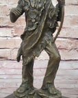 Bronze Mohican Indian Warrior Chief Art Marble Base Sculpture Native American