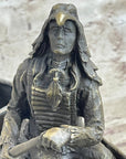 Native American Indian Man in Canoe Bronze Statue Sculpture Figure 7" x 10"