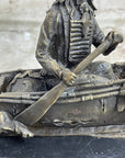 Native American Indian Man in Canoe Bronze Statue Sculpture Figure 7" x 10"
