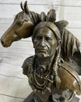 Native American Man & Horse Bronze Bust Statue Sculpture Western Art 14" x 10"