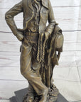 Signed Original Patoue French Artist Cowboy with Rope Bronze Statue Sculpture