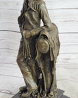 Signed Original Patoue French Artist Cowboy with Rope Bronze Statue Sculpture