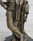 Signed Original Patoue French Artist Cowboy with Rope Bronze Statue Sculpture