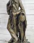 Signed Original Patoue French Artist Cowboy with Rope Bronze Statue Sculpture