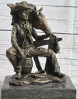 Cowboy & Horse Sitting Having a Drink Bronze Statue Sculpture Country Western
