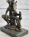 Cowboy & Horse Sitting Having a Drink Bronze Statue Sculpture Country Western