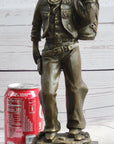 Country Western Cowboy in Chaps Carrying Horse Saddle Bronze Statue Sculpture Figure 12" x 4"