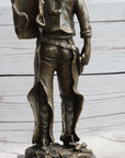 Country Western Cowboy in Chaps Carrying Horse Saddle Bronze Statue Sculpture Figure 12" x 4"