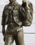Country Western Cowboy in Chaps Carrying Horse Saddle Bronze Statue Sculpture Figure 12" x 4"
