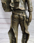 Country Western Cowboy in Chaps Carrying Horse Saddle Bronze Statue Sculpture Figure 12" x 4"