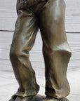 Country Western Cowboy in Chaps Carrying Horse Saddle Bronze Statue Sculpture Figure 12" x 4"