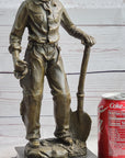 Cowboy in Chaps Holding Shovel Bronze Statue Sculpture Figure Country Western 12" x 5"