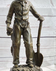 Cowboy in Chaps Holding Shovel Bronze Statue Sculpture Figure Country Western 12" x 5"