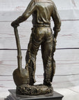 Cowboy in Chaps Holding Shovel Bronze Statue Sculpture Figure Country Western 12" x 5"