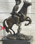 Cowboy on Horseback Hopping a Fence Bronze Sculpture Statue Western Decor