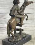 Cowboy on Horseback Hopping a Fence Bronze Sculpture Statue Western Decor