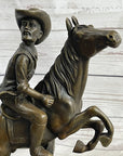Cowboy on Horseback Hopping a Fence Bronze Sculpture Statue Western Decor