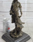 Cowboy Holding Horse Saddle Bronze Statue Sculpture Figure Western 13" x 6"
