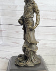 Cowboy Holding Horse Saddle Bronze Statue Sculpture Figure Western 13" x 6"