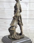 Cowboy Holding Horse Saddle Bronze Statue Sculpture Figure Western 13" x 6"