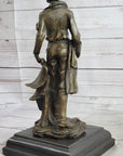 Cowboy Holding Horse Saddle Bronze Statue Sculpture Figure Western 13" x 6"