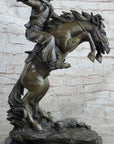Bronco Buster inspired Country Western Art Bronze Sculpture Featuring Cowboy on Horseback