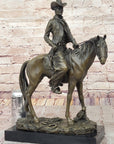 Wild West Western Cowboy With Hat Riding Horse Bronze Sculpture Original Figure