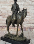 Wild West Western Cowboy With Hat Riding Horse Bronze Sculpture Original Figure