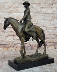 Wild West Western Cowboy With Hat Riding Horse Bronze Sculpture Original Figure
