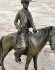 Wild West Western Cowboy With Hat Riding Horse Bronze Sculpture Original Figure