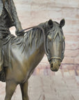 Wild West Western Cowboy With Hat Riding Horse Bronze Sculpture Original Figure