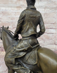 Wild West Western Cowboy With Hat Riding Horse Bronze Sculpture Original Figure