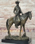 Wild West Western Cowboy With Hat Riding Horse Bronze Sculpture Original Figure