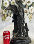 Cowboy Saddling Horse Stables Barn Bronze Statue Sculpture Figure 16" x 8"