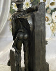 Cowboy Saddling Horse Stables Barn Bronze Statue Sculpture Figure 16" x 8"