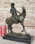 Bronze Western Sculpture Cowboy on Horseback Statue Figure 14" x 11"