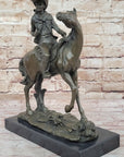 Bronze Western Sculpture Cowboy on Horseback Statue Figure 14" x 11"