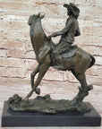 Bronze Western Sculpture Cowboy on Horseback Statue Figure 14" x 11"