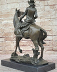 Bronze Western Sculpture Cowboy on Horseback Statue Figure 14" x 11"