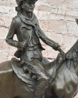 Bronze Western Sculpture Cowboy on Horseback Statue Figure 14" x 11"